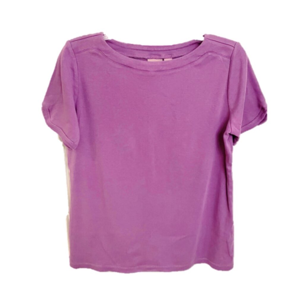 Chico's Women's 100% Cotton Short Sleeve Tee Top, Purple, Medium